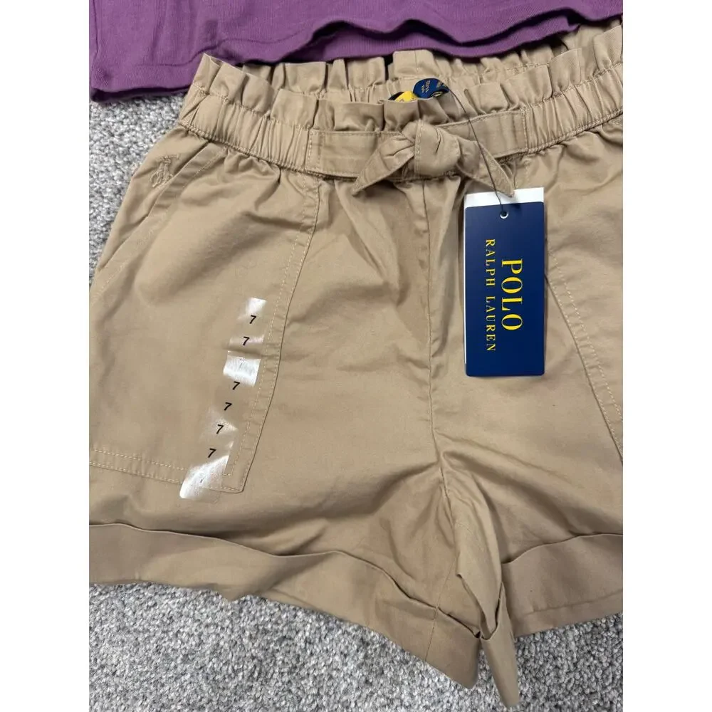 Ralph Lauren Girl's Mauve Tee and Tan Shorts Outfit